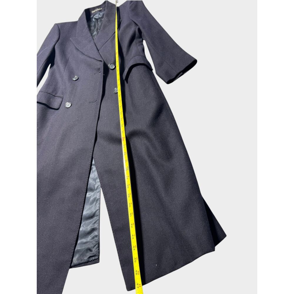 Vintage Burberrys Long Trench Coat Womens UK 6 Navy Blue Wool Double Breasted - Picture 16 of 16